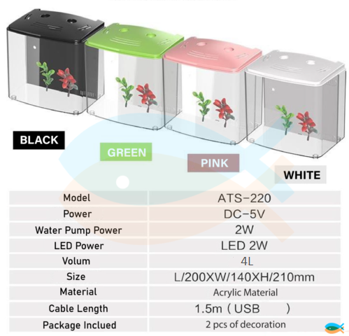 SUNSUN Small Desktop 4L Acrylic Ecological Fish tank with LED light and Filter