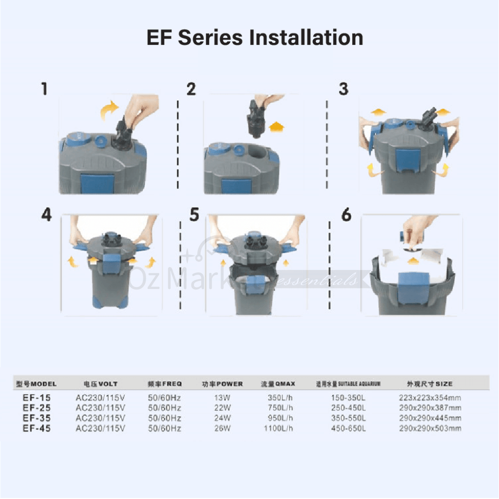 Boyu Ef-45 & Efu-45 - 1100L/h Canister Aquarium Filter For 450-650L Tank External Filter