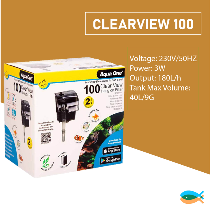 Aqua One ClearView 100 Hang On Filter 180L/H 11526