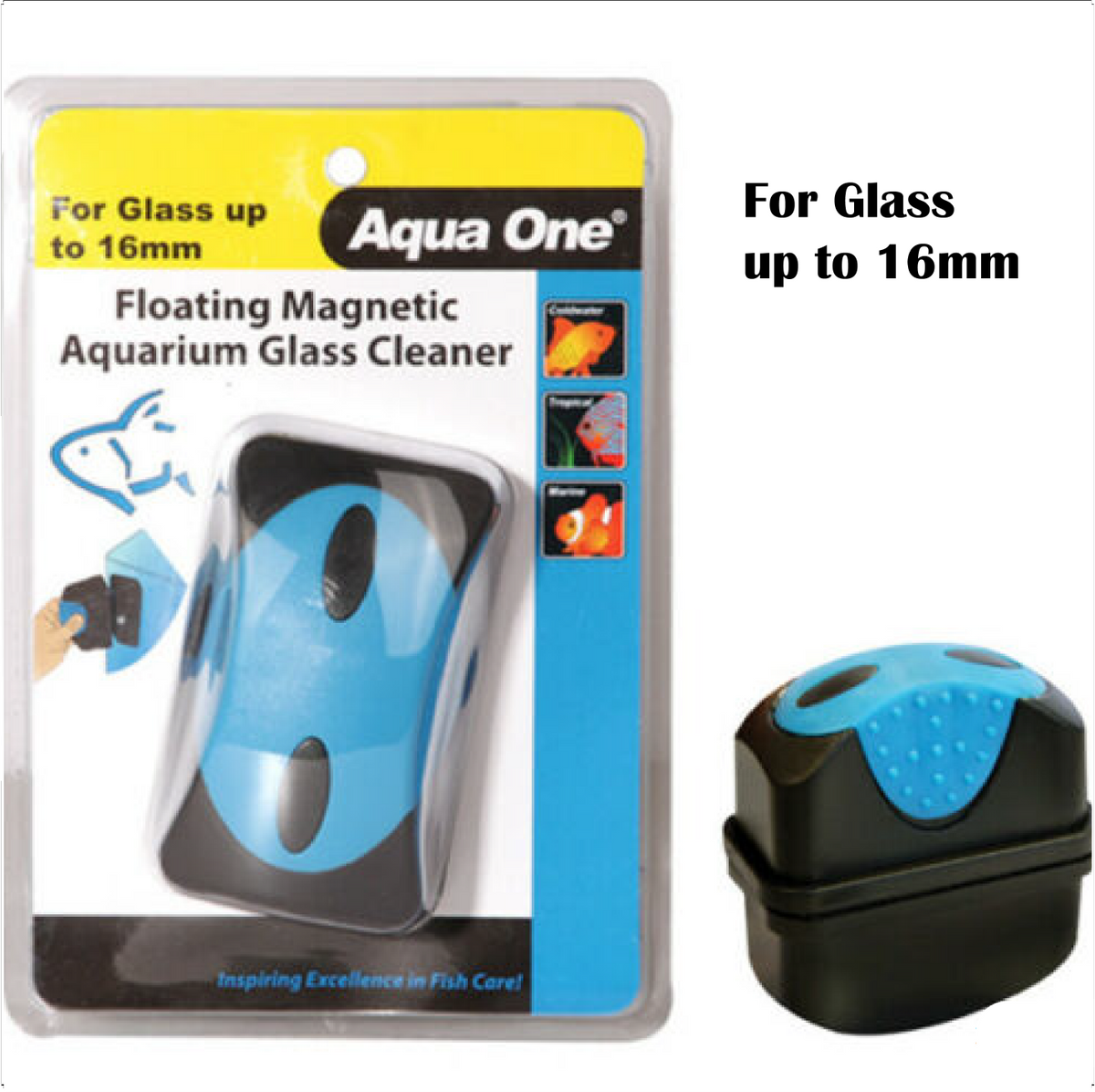 Aqua One Aquarium Fish Tank Floating Magnetic Cleaner For 5/8/12/16mm Glass
