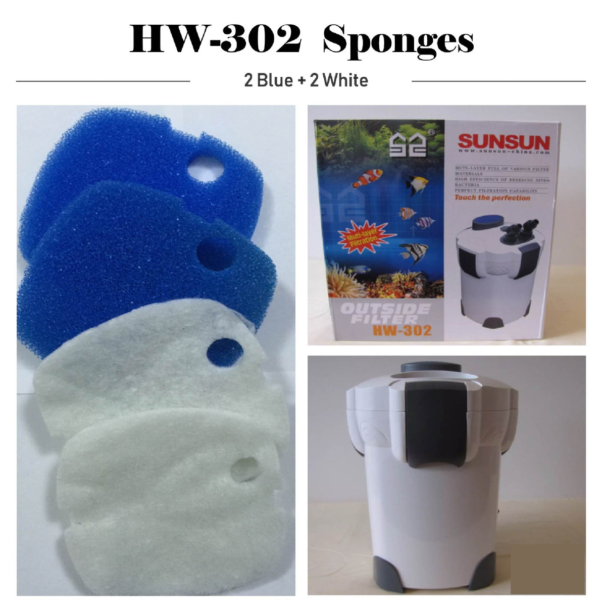 SUNSUN 4PCS genuine replacement sponge pad for all brand with the model number HW-302
