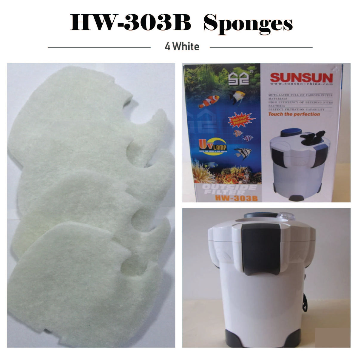 SUNSUN 4PCS genuine replacement sponge pad for all brand with the model number HW-303
