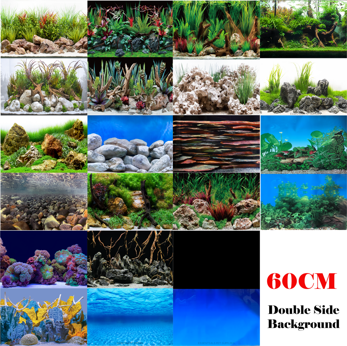 Aquarium Fish Tank Background Double Side Poster 24"(60cm)*3ft/4ft/5ft/6ft