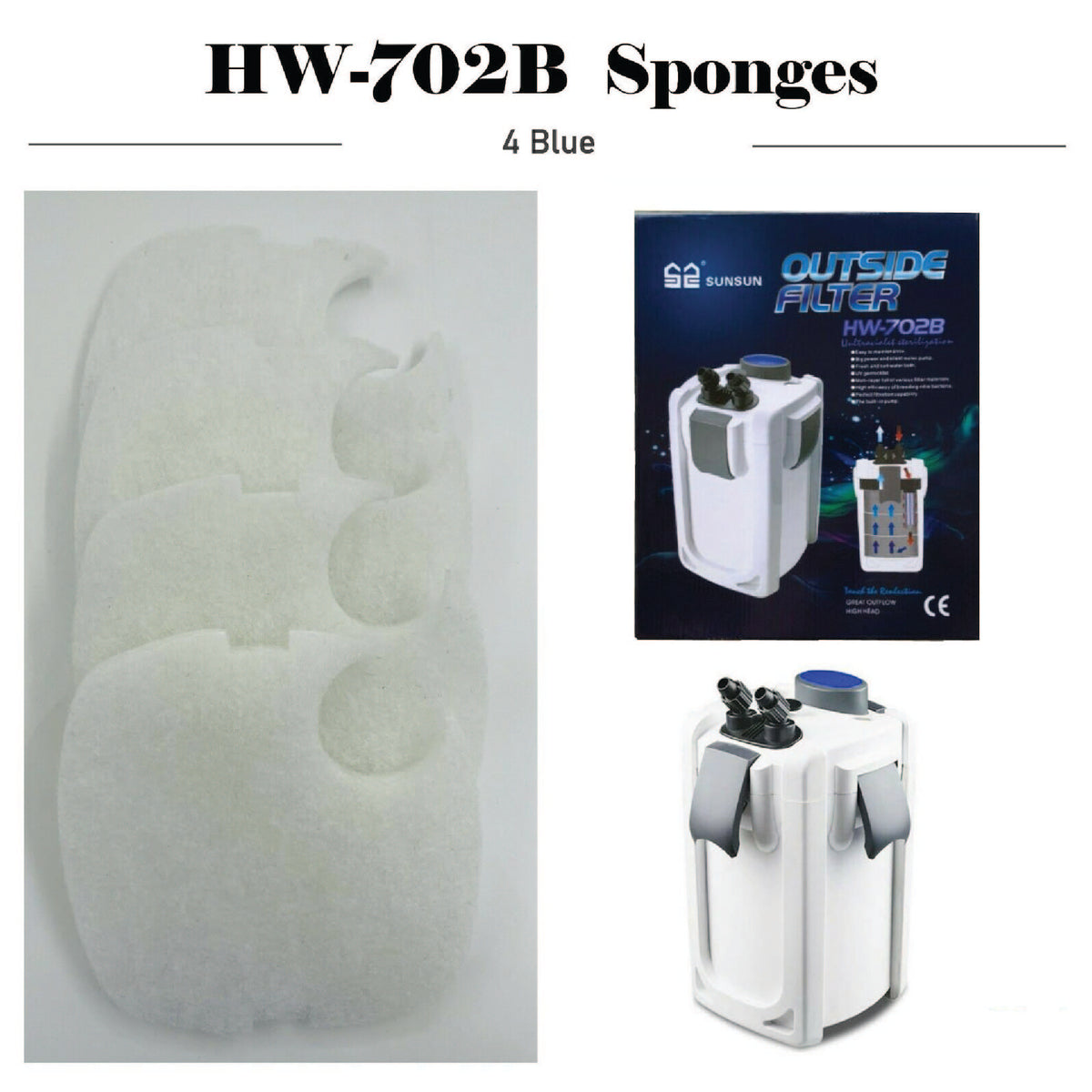 SUNSUN 4PCS external Filter HW-702A/702B genuine replacement sponge pad