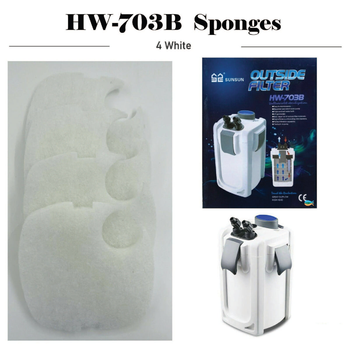 SUNSUN 4PCS external Filter HW-703A/703B genuine replacement sponge pad