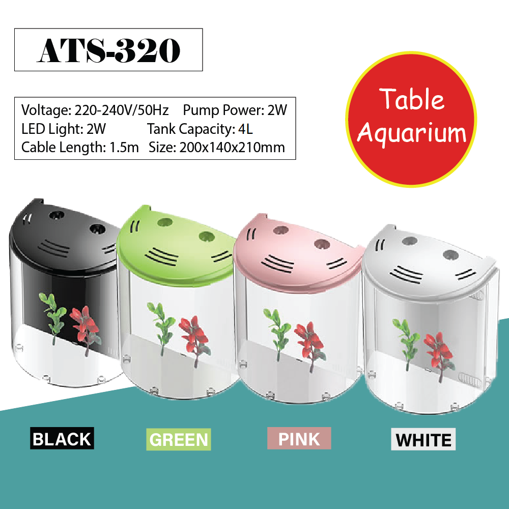 SUNSUN Small Curved Front Desktop 4L Acrylic Aquarium Fish Tank with LED Light and Filter