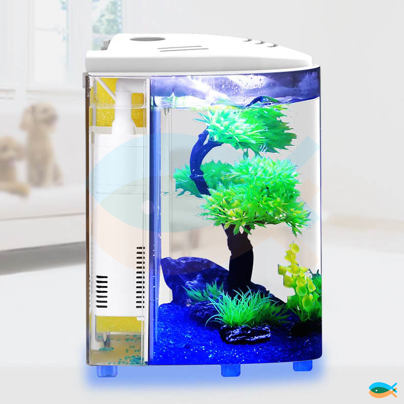 SUNSUN Small Curved Front Desktop 4L Acrylic Aquarium Fish Tank with LED Light and Filter