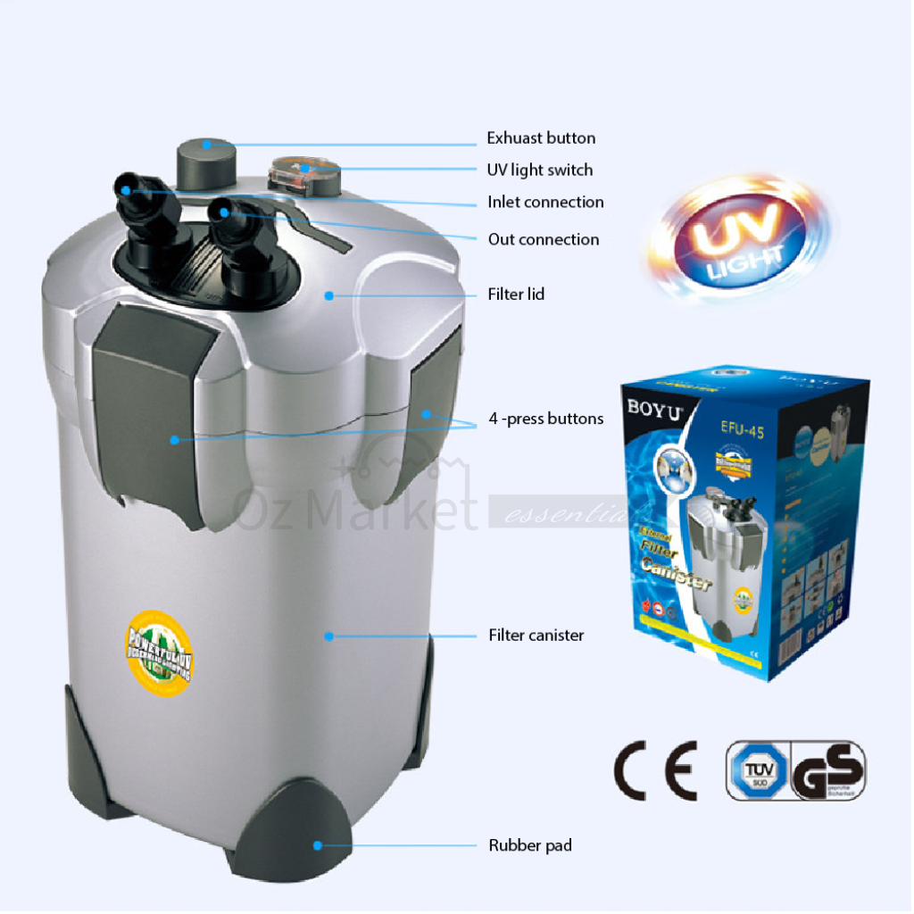 Boyu Ef-15 & Efu-15 - 350L/h Canister Aquarium Filter For 150-350L Tank External Filter