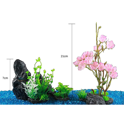 SUNSUN Fish tank Decoration Set Sakura and Rocks Small