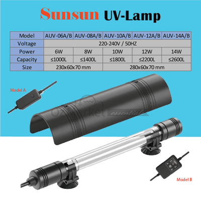 Sunsun 6W-14W Pond Aquarium Fish Tank Uv Light Sterilizer With Cover Sterilisers