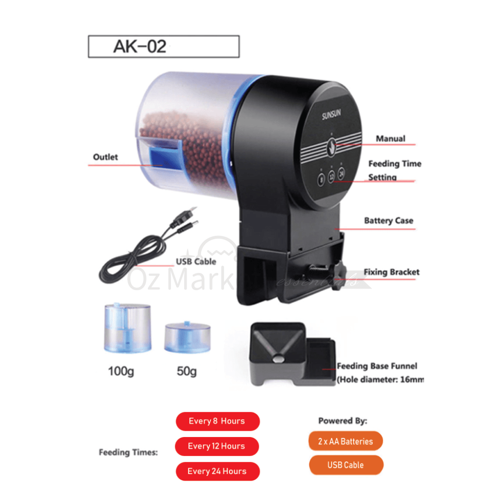 Sunsun Aquarium Automatic Feeder Both Dc 5V Power Supply & 2Pcs Aa Batteries Fish Feeders